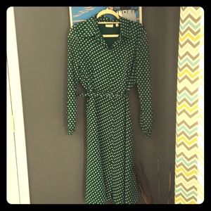 Eva Mendes polka dot fit and flare dress w/ belt